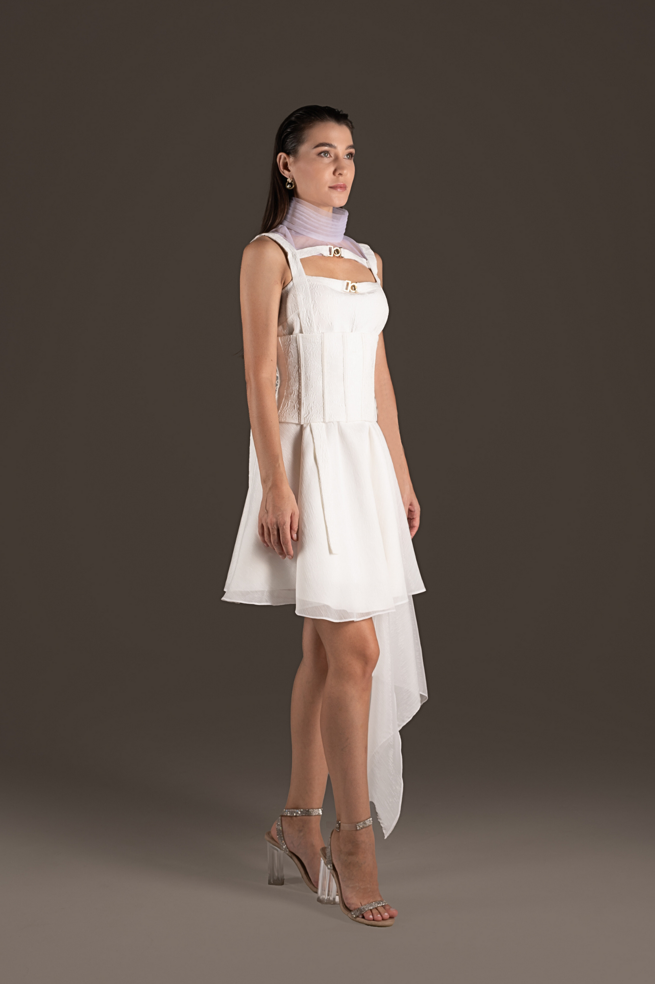 Ivory Asymmetrical Ruffle Cocktail Dress