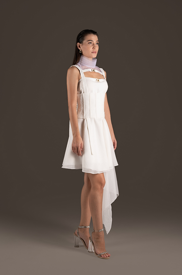 Ivory Asymmetrical Ruffle Cocktail Dress
