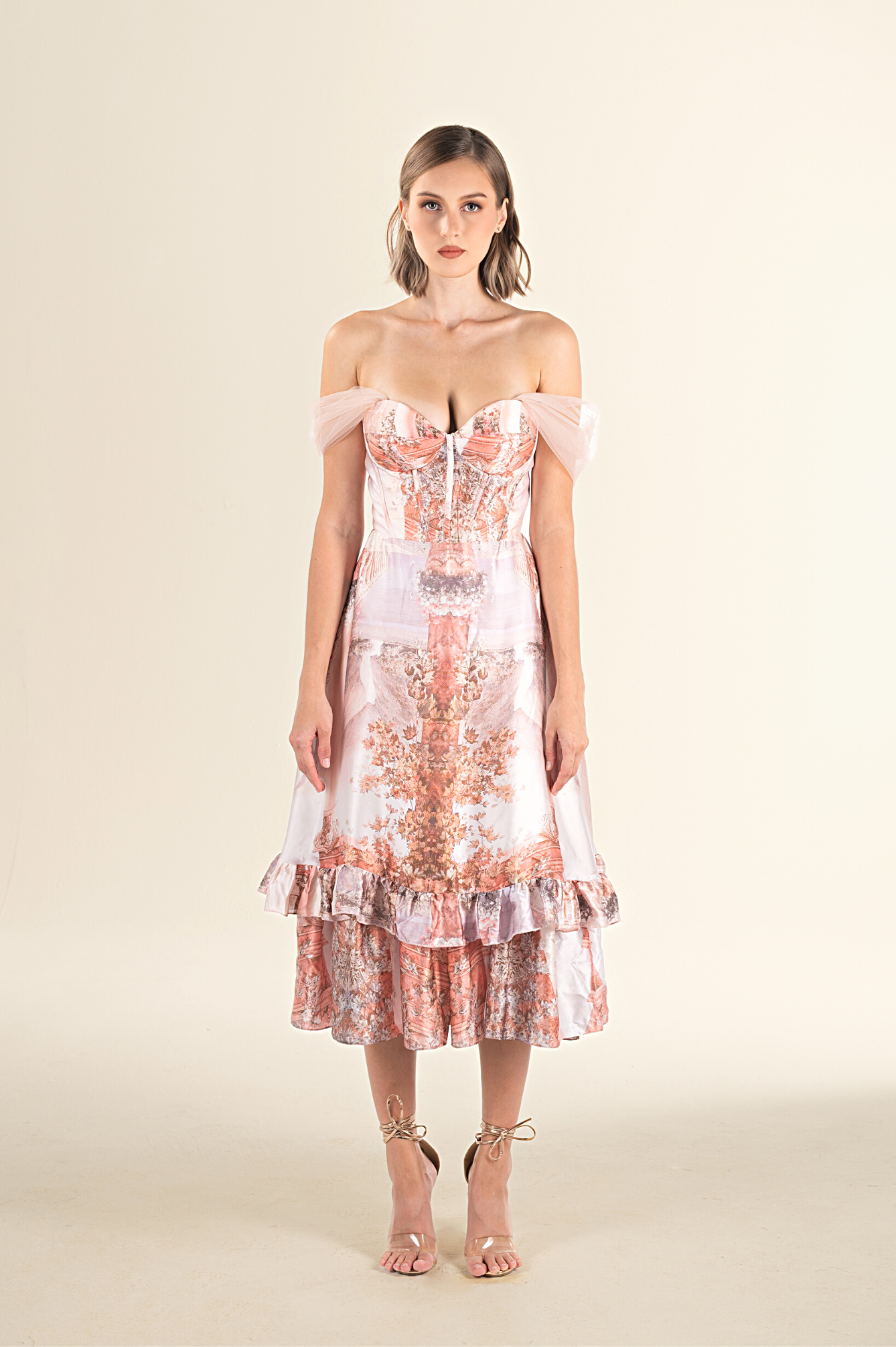 Blush Tulle Overlay Midi Dress