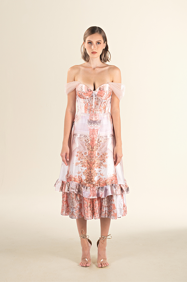 Blush Tulle Overlay Midi Dress