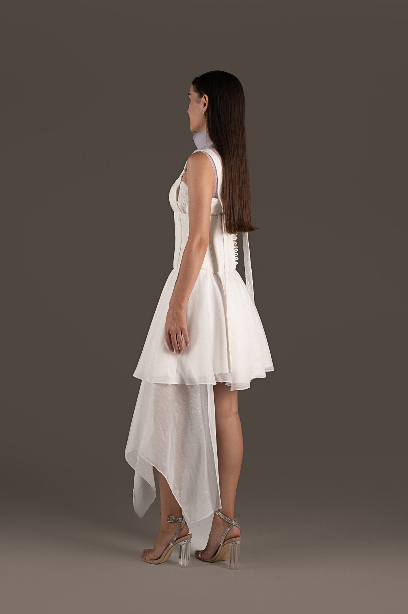 Ivory Asymmetrical Ruffle Cocktail Dress