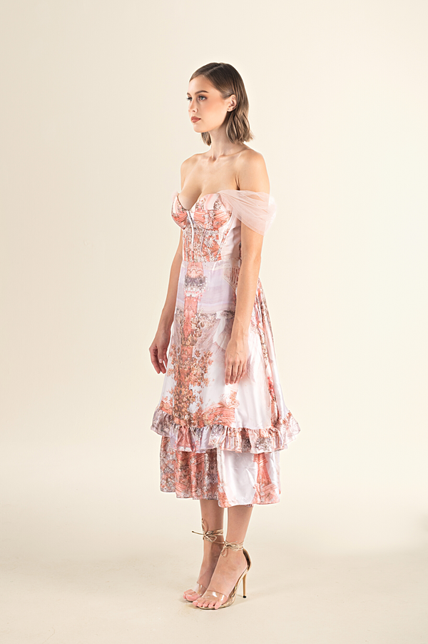Blush Tulle Overlay Midi Dress