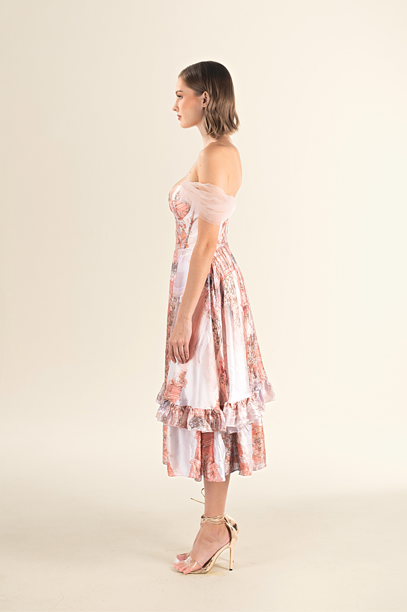 Blush Tulle Overlay Midi Dress