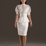 Sequin Embellished Peplum Pencil Dress - Ivory Cream