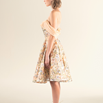 Golden Floral Off-Shoulder A-Line Dress