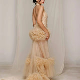 Ivory Halter Ruffle Gown