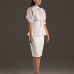 Sequin Embellished Peplum Pencil Dress - Ivory Cream