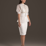 Sequin Embellished Peplum Pencil Dress - Ivory Cream