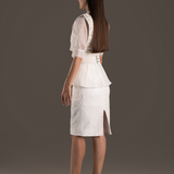 Sequin Embellished Peplum Pencil Dress - Ivory Cream