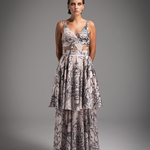 Cream Crossover Full Printed Long Dress