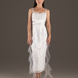 Ivory Sequin Draped Tulle Midi Slip Dress