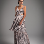 Cream Crossover Full Printed Long Dress