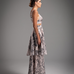 Cream Crossover Full Printed Long Dress