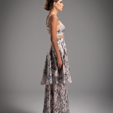 Cream Crossover Full Printed Long Dress