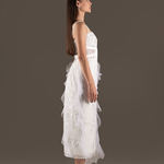 Ivory Sequin Draped Tulle Midi Slip Dress
