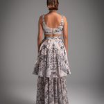 Cream Crossover Full Printed Long Dress
