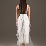 Ivory Sequin Draped Tulle Midi Slip Dress