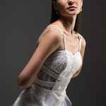 Ivory Sequin Draped Tulle Midi Slip Dress