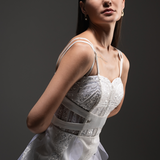 Ivory Sequin Draped Tulle Midi Slip Dress