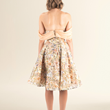 Golden Floral Off-Shoulder A-Line Dress