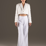 Ivory Cropped Jacket & Wide-Leg Trousers Set
