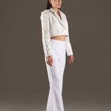 Ivory Cropped Jacket & Wide-Leg Trousers Set