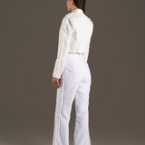 Ivory Cropped Jacket & Wide-Leg Trousers Set