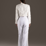 Ivory Cropped Jacket & Wide-Leg Trousers Set