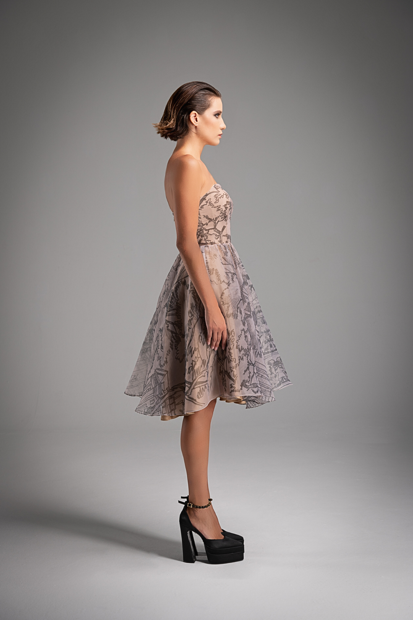Twilight Hand Sketch Printed Cocktail Dress