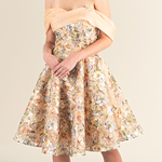 Golden Floral Off-Shoulder A-Line Dress
