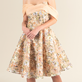Golden Floral Off-Shoulder A-Line Dress