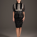 Sequin Embellished Peplum Pencil Dress - Midnight Black