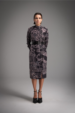 Iconic Print Tailored Midi Dress - Midnight Black