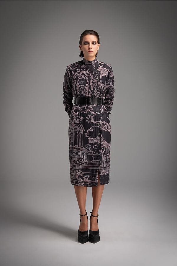 Iconic Print Tailored Midi Dress - Midnight Black
