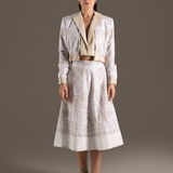 Cream Fitted Jacket & A-Line Midi Skirt Ensemble