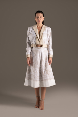 Cream Fitted Jacket & A-Line Midi Skirt Ensemble