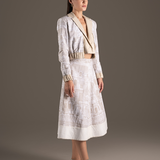 Cream Fitted Jacket & A-Line Midi Skirt Ensemble