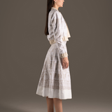 Cream Fitted Jacket & A-Line Midi Skirt Ensemble
