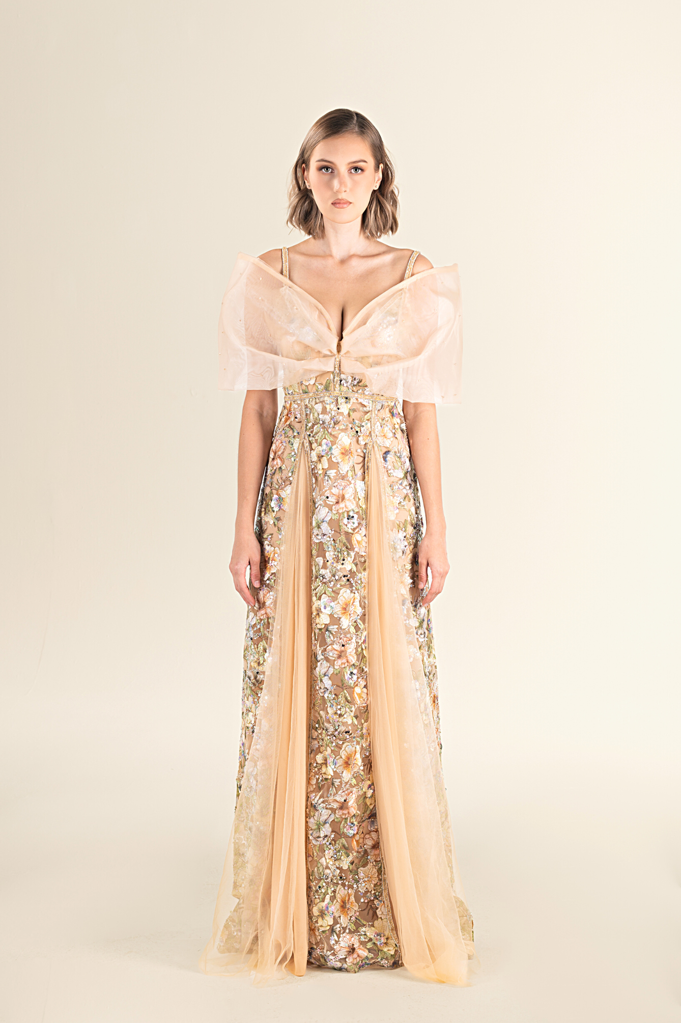 Golden Blossom Tulle Gown