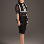 Sequin Embellished Peplum Pencil Dress - Midnight Black