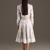 Cream Fitted Jacket & A-Line Midi Skirt Ensemble
