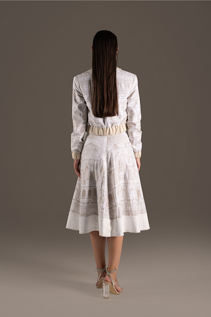 Cream Fitted Jacket & A-Line Midi Skirt Ensemble