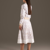 Cream Fitted Jacket & A-Line Midi Skirt Ensemble