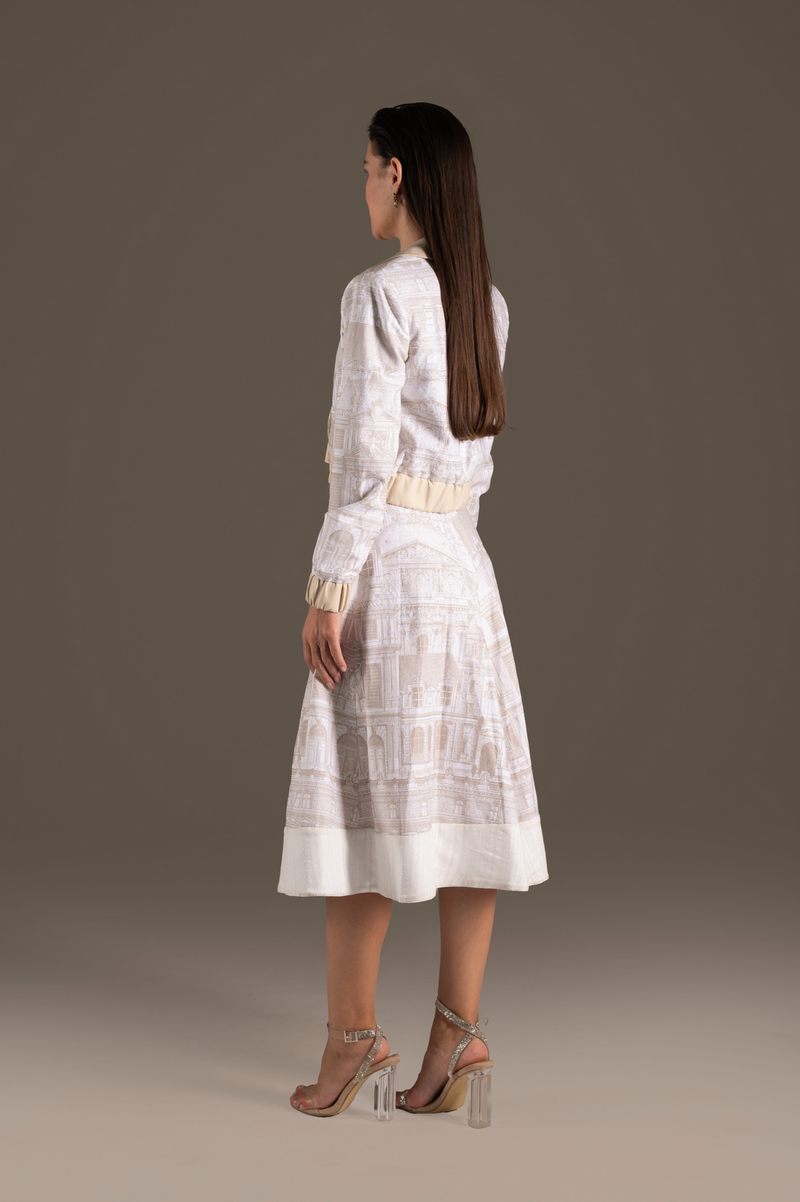 Cream Fitted Jacket & A-Line Midi Skirt Ensemble