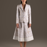 Cream Print Blazer Jacket and A-Line Midi Skirt Set