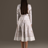 Cream Print Blazer Jacket and A-Line Midi Skirt Set