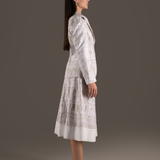 Cream Print Blazer Jacket and A-Line Midi Skirt Set