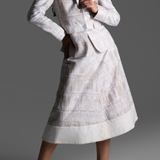 Cream Print Blazer Jacket and A-Line Midi Skirt Set
