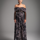 Charcoal Iconic Print Off-Shoulder Dress