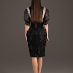 Sequin Embellished Peplum Pencil Dress - Midnight Black